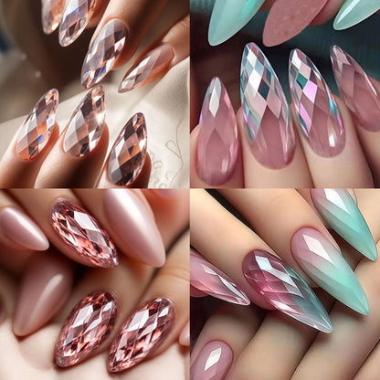 Box of 3D diamond-shaped long false nail tips in a chosen colour from the Diamond Nail range.