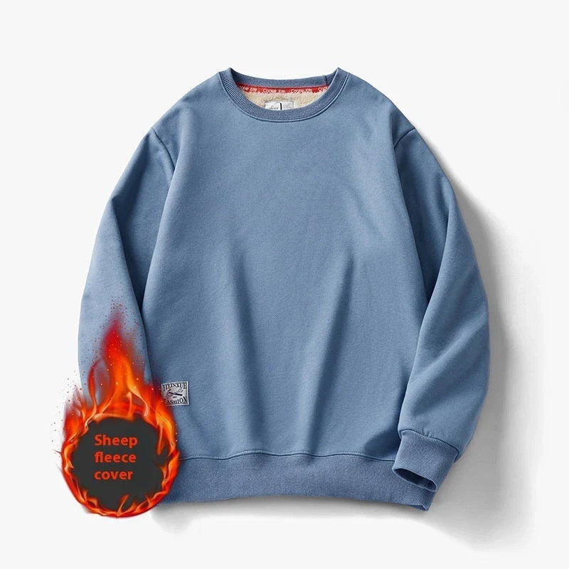 Cozy fleece pullover in a variety of classic colors, featuring a warm and soft fabric blend, stylish round neck design, and comfortable long sleeves.