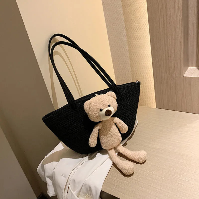 Cotton and linen woven bag with dumpling shape, three-dimensional pocket and double shoulder straps