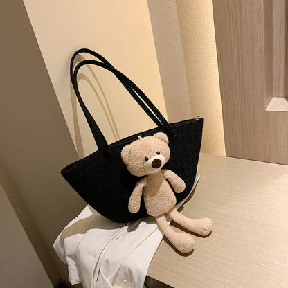 Cotton and linen woven bag with dumpling shape, three-dimensional pocket and double shoulder straps