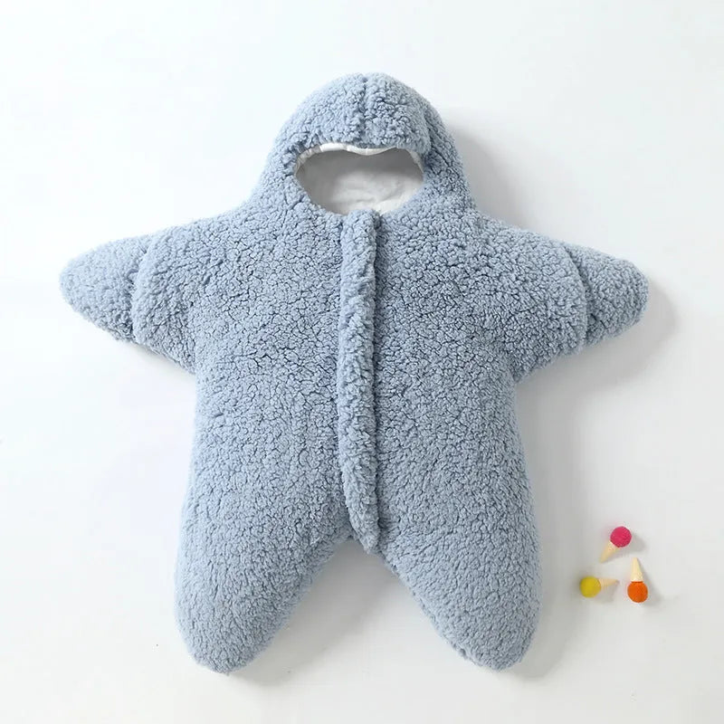 Baby winter sleeping bag with starfish print in lambswool velvet and cotton for newborns 0-6 months