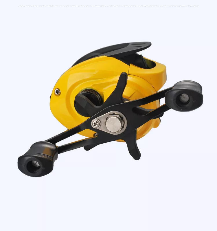 Small Yellow Water Drop Wheel Fishing Reel with shallow line cup option