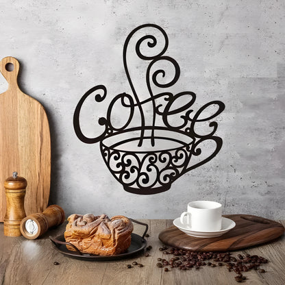 Black wrought iron wall decoration with English letter silhouettes, modern simple style.