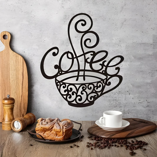 Black wrought iron wall decoration with English letter silhouettes, modern simple style.