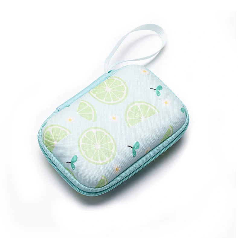 Square hard shell EVA cable storage bag with zipper, 11x8x4cm dimensions, showing Bunny Plaid design variant
