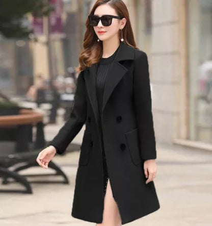 Vintage knee-length tweed coat in various colors with double-breasted front