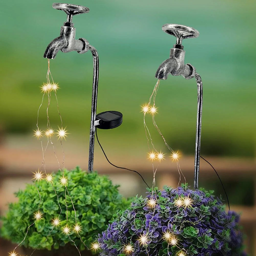 Solar-powered garden faucet shower light for outdoor decoration