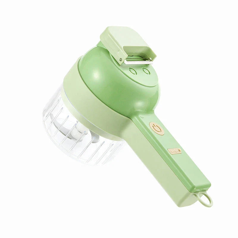 Versatile electric kitchen processor with multiple attachments for chopping, slicing, and mincing various food items