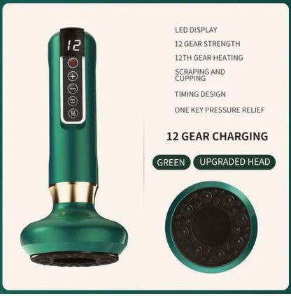 Green electric vacuum cupping massager device with USB charging cable