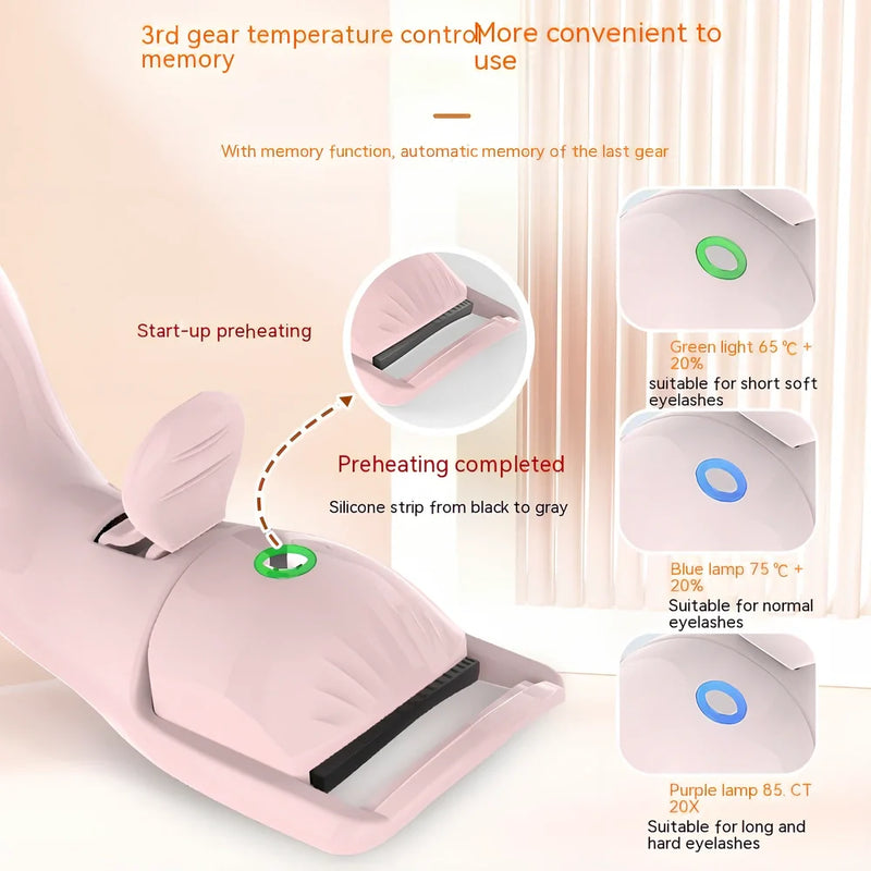 Electric eyelash curler with smart charging delivers precise three-speed temperature control from 50-70°C for lasting curl without heat damage to natural lashes