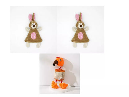 Donkey-shaped corduroy chew toy for dogs with squeaker, available in white, brown, and gray