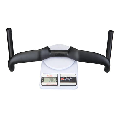 Black carbon fibre road bicycle handlebar showing large-angle outer sweep and 31.8mm clamp area.