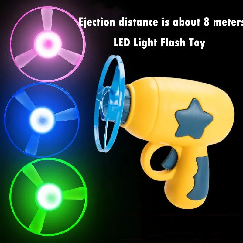 LED Light Flying Saucer Launcher Toy Set with flashing discs for pets and kids