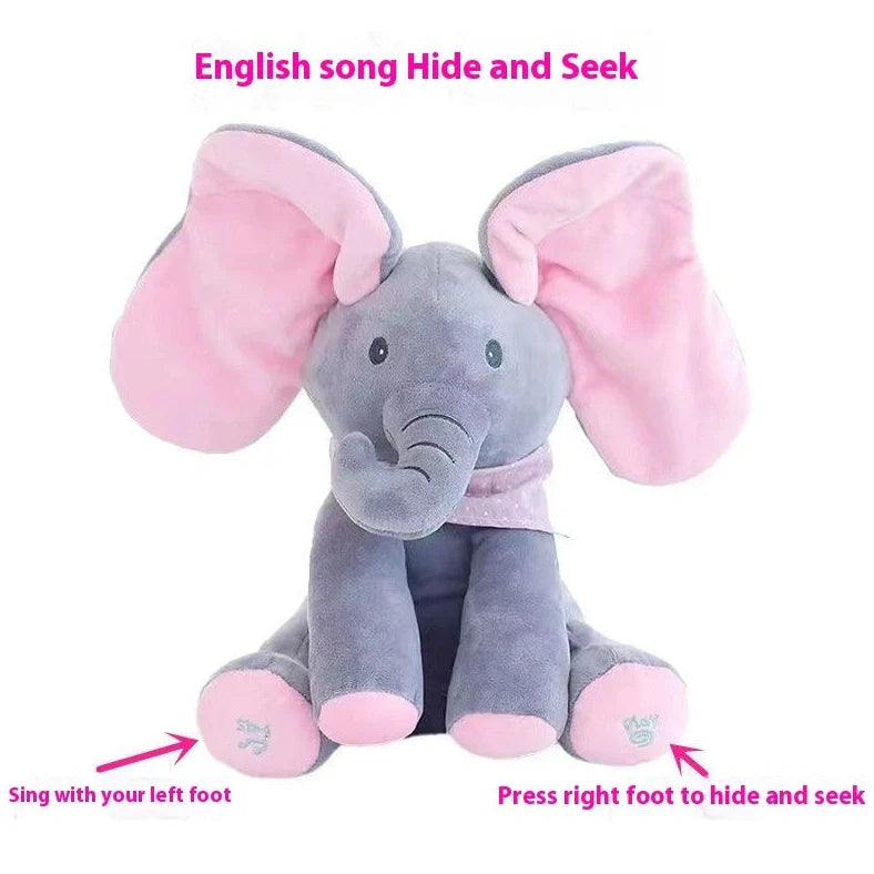 Blue and pink elephant singing plush toys with battery-powered sound function for early education