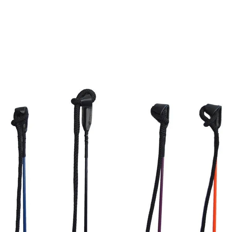Advanced equestrian training whip made of nylon and fibreglass on a plain background.