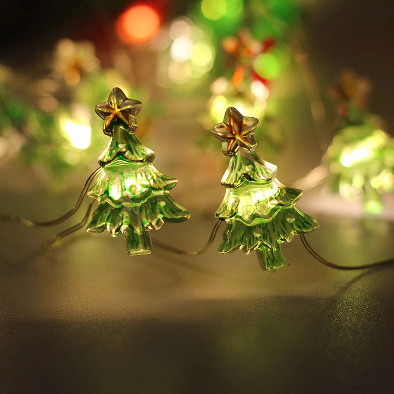 Customizable Christmas LED string lights in various designs including gift, bell, and Christmas tree shapes