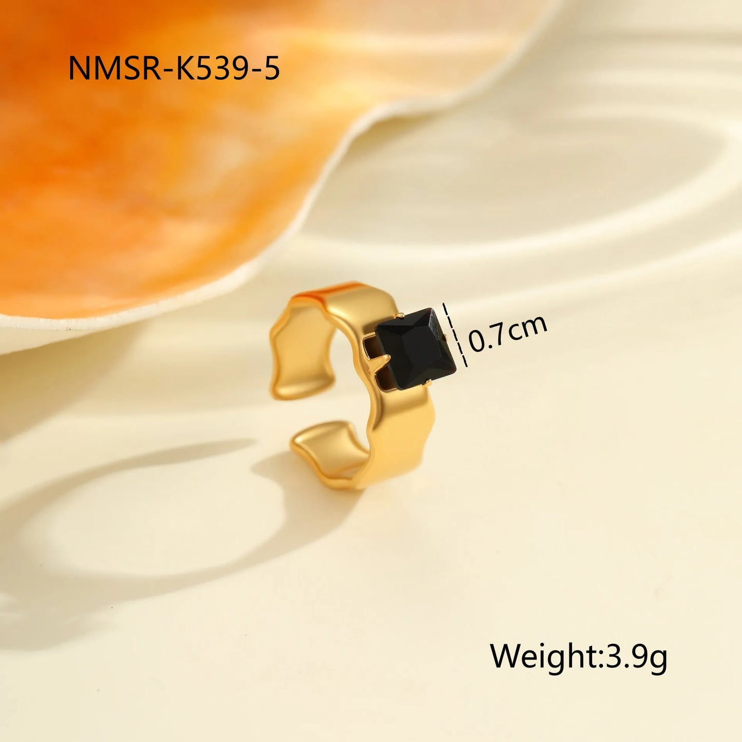 Titanium steel open mouth ring with geometric design and inlaid zircon stones for women