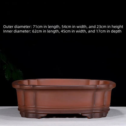 Chinese-style antique finish purple clay flowerpot measuring 71cm long by 54cm wide by 23cm high