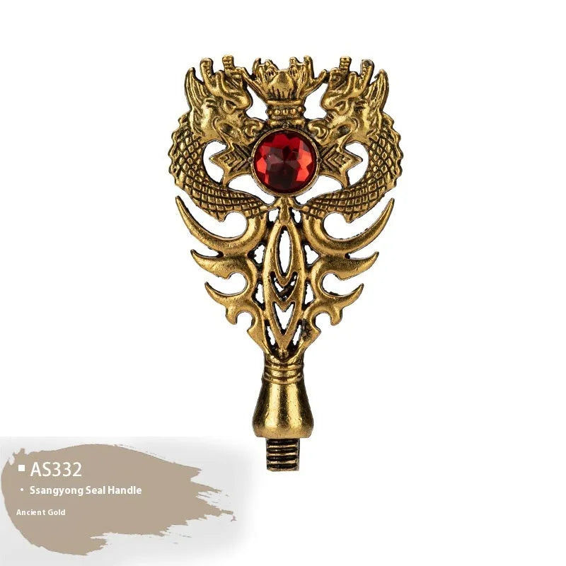 Wooden wax seal handle tool in various designs including lily, pearl cloud, and double dragon styles.