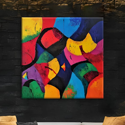 Hand-painted abstract oil painting on canvas, square unframed one-panel wall art, rolled for delivery