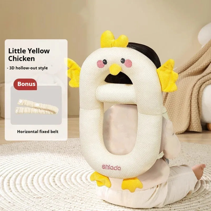 Cartoon animal themed anti-collision pillow for infant head and knee protection.