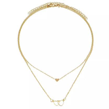Hollow Cross Heart Pendant Double-layer Necklace in gold for women