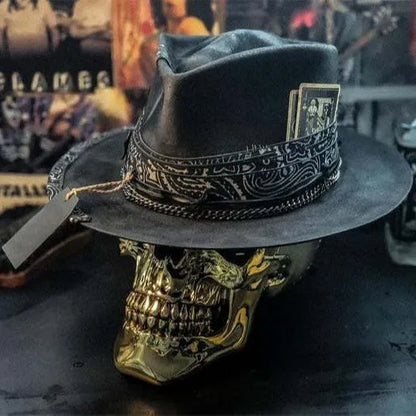 Handmade wool felt skull hat with conical crown design, showing textured surface and distinctive silhouette