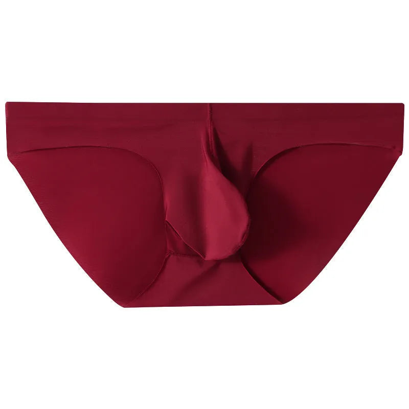 Men's ice silk seamless briefs with bulge pocket in seven colour options