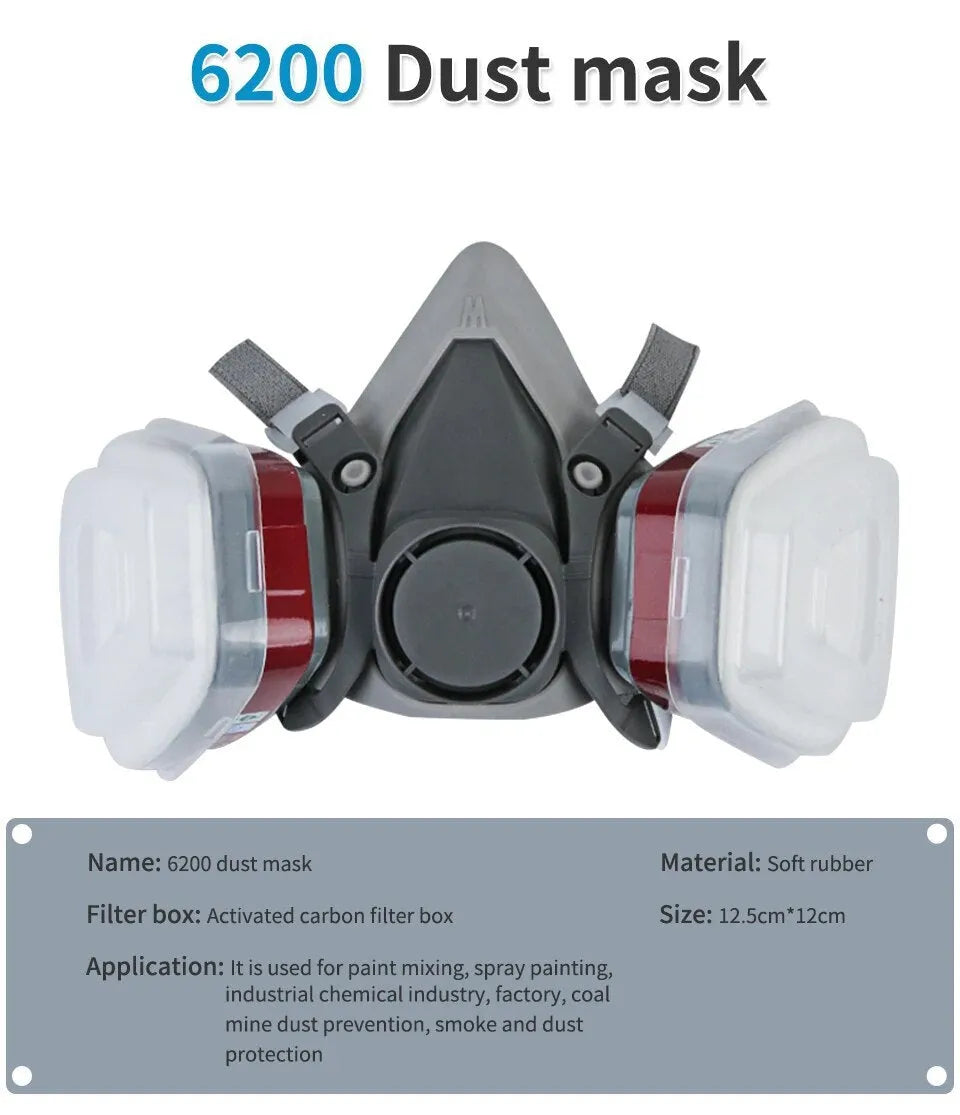 Original 6200 reusable half face respirator mask with fog-proof glasses, filters, and filter lids in an 8-in-1 set.