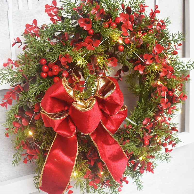 45CM Artificial Cherry Pattern Christmas Wreath with LED Lights for festive holiday decoration