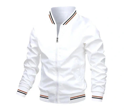 Men's striped zip-up jacket with pockets, available in multiple color options and sizes