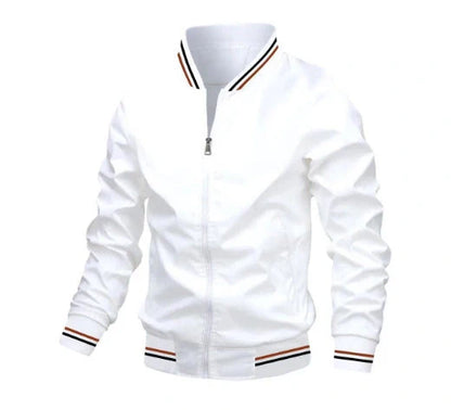 Men's striped zip-up jacket with pockets, available in multiple color options and sizes