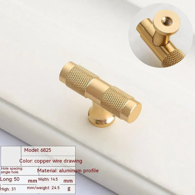 Brushed brass aluminium furniture handle shown alongside hole spacing options of 96mm, 128mm, and 160mm.