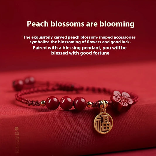 Cinnabar ethnic bracelet with braided rope strap and blessing charm for college entrance exams