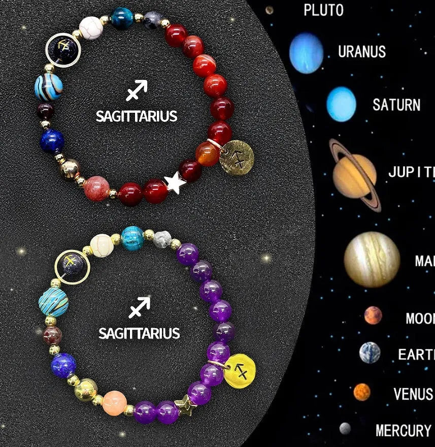 Adjustable natural stone zodiac bracelets showing 12 sign styles with 18-20cm cord