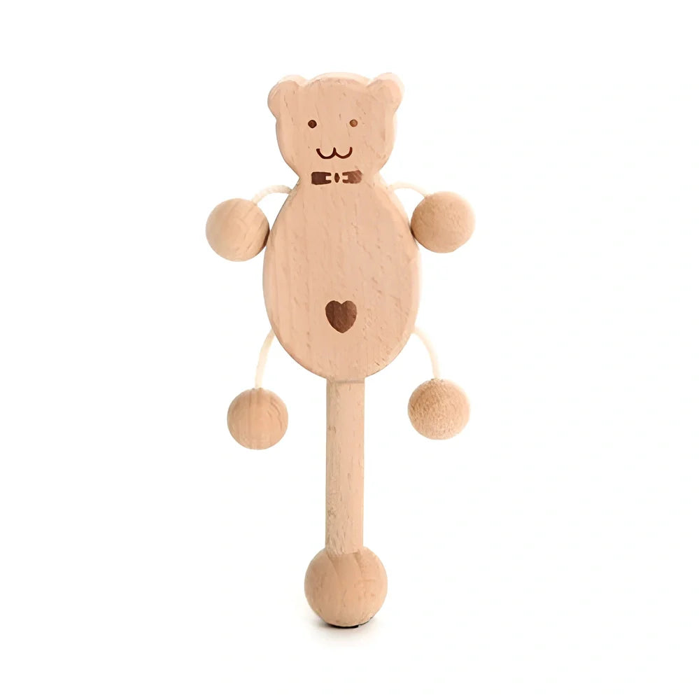 Wooden educational toy set with five beech wood rattles for children's emotional development