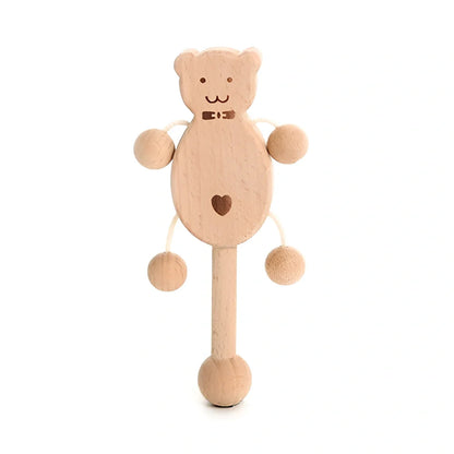 Wooden educational toy set with five beech wood rattles for children's emotional development