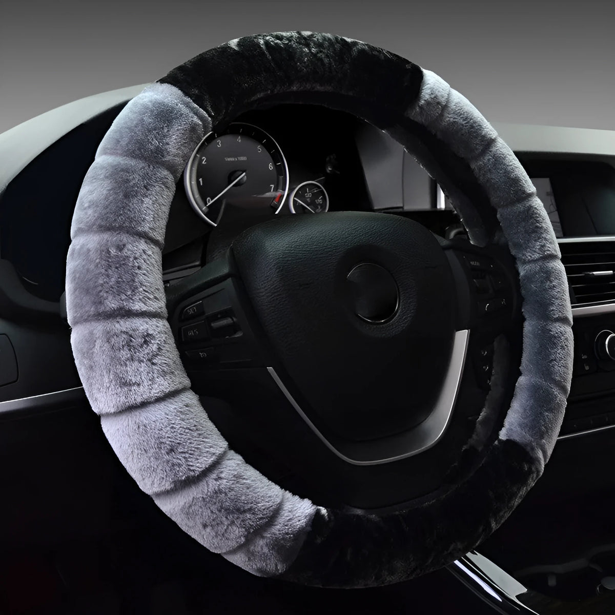 Short plush steering wheel cover in Bamboo Beige for 36cm universal car steering wheel, winter warm business style