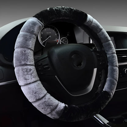 Short plush steering wheel cover in Bamboo Beige for 36cm universal car steering wheel, winter warm business style