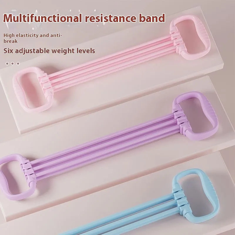 Women's adjustable chest expander with open shoulder design and TPE tensile rope in blue colour