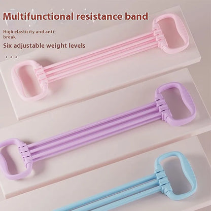 Women's adjustable chest expander with open shoulder design and TPE tensile rope in blue colour