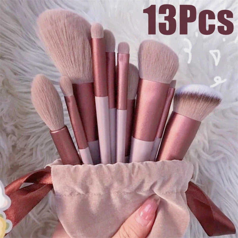 13-piece makeup brush set with soft artificial fibers for gentle application