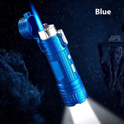 TH727 metal waterproof flashlight lighter in camouflage colour showing plasma arc and torch beam