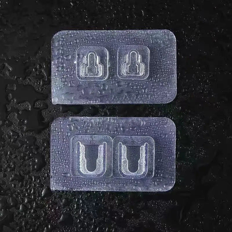 Transparent plastic adhesive snap button hook with double-sided patch, 10kg load, no punching.