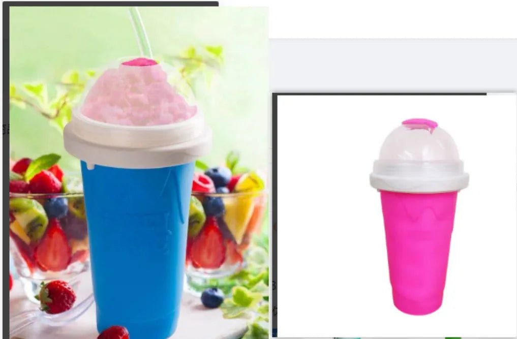 Blue quick refrigeration pinch cup showing double-layer construction with 10.6cm height and 20.6cm diameter measurements