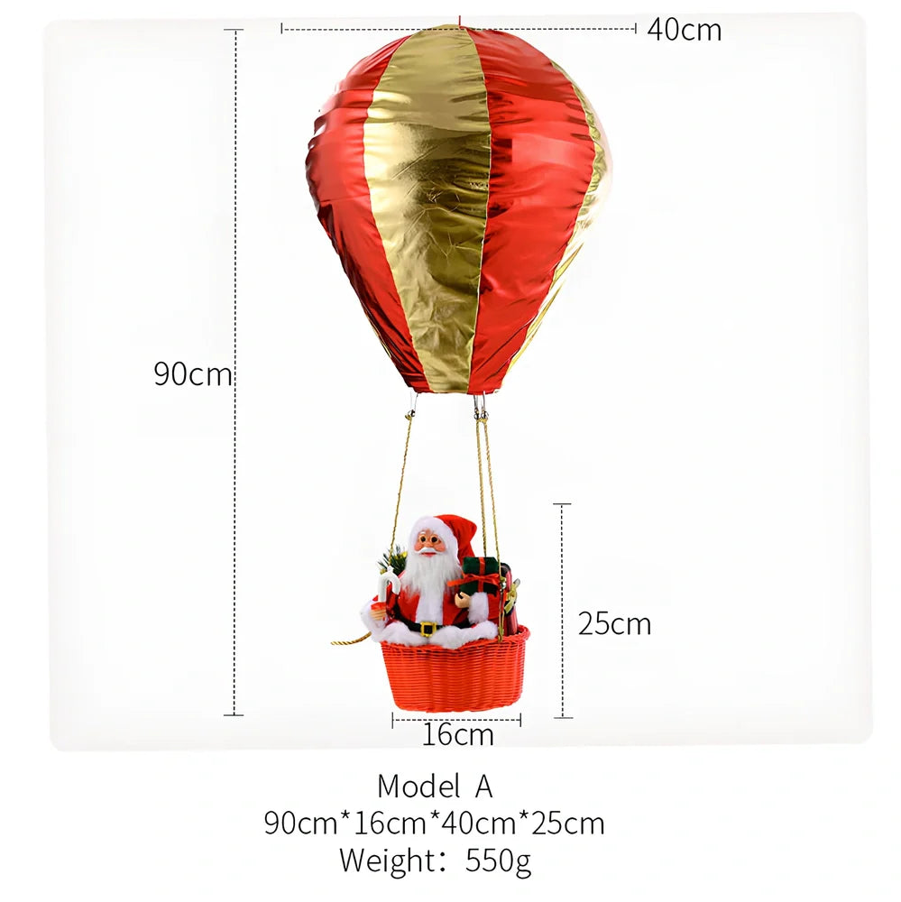Santa Claus hot air balloon Christmas ceiling decoration measuring 40x90cm with vinyl and velvet materials