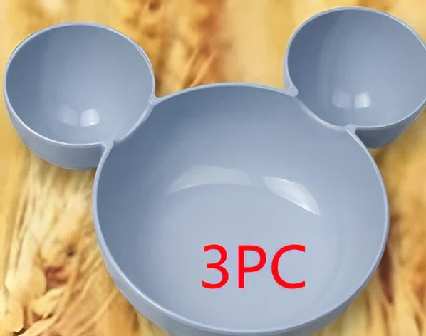 Mickey cartoon wheat straw children's bowl set with pink 21.5 cm bowl, spoon, fork, chopsticks - BPA-free biodegradable kids meal kit