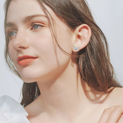 Black butterfly copper-plated stud earrings with full rhinestone zircon detailing