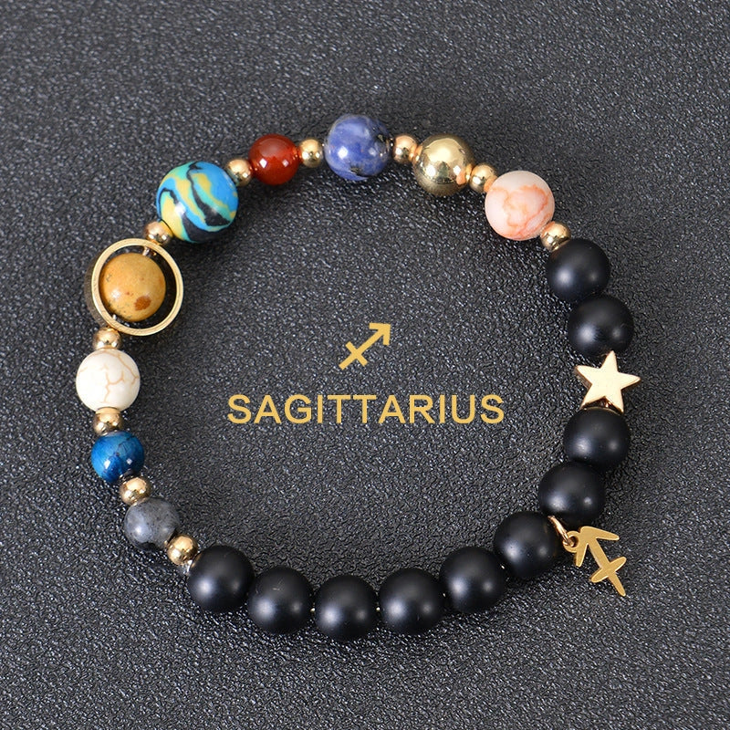 Stylish frosted stone beaded zodiac constellation bracelet for unisex wear