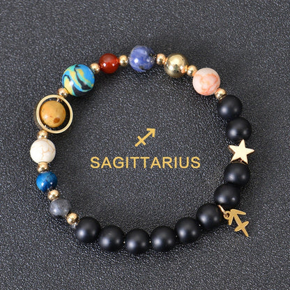 Stylish frosted stone beaded zodiac constellation bracelet for unisex wear